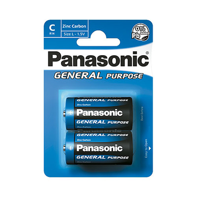 Blíster 2 pilas zinc carbón C LR14 General Purpose Panasonic