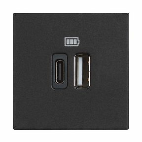 Base cargador doble USB Classia - Tipo A+C - Dark - 2 módulos 