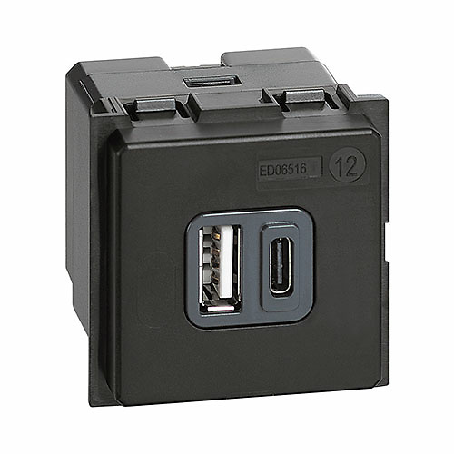 Bticino Base cargador doble USB tipo A y C Living Now K4287C2 Bticino Base cargador doble USB tipo A y C 2 módulos Living Now