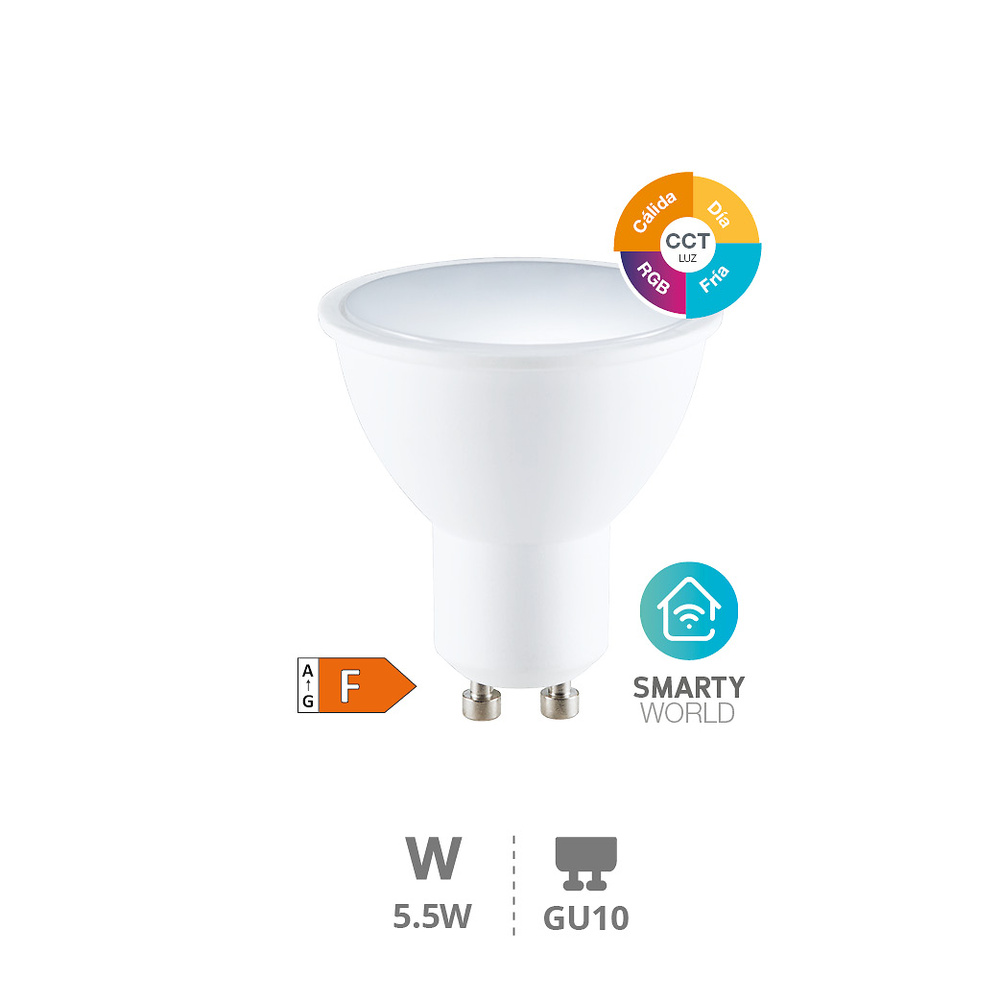 Bombilla LED dicroica inteligente via wifi 5,5W GU10 RGB CTT regulable Bombilla LED dicroica inteligente via wifi 5,5W GU10 RGB CTT regulable