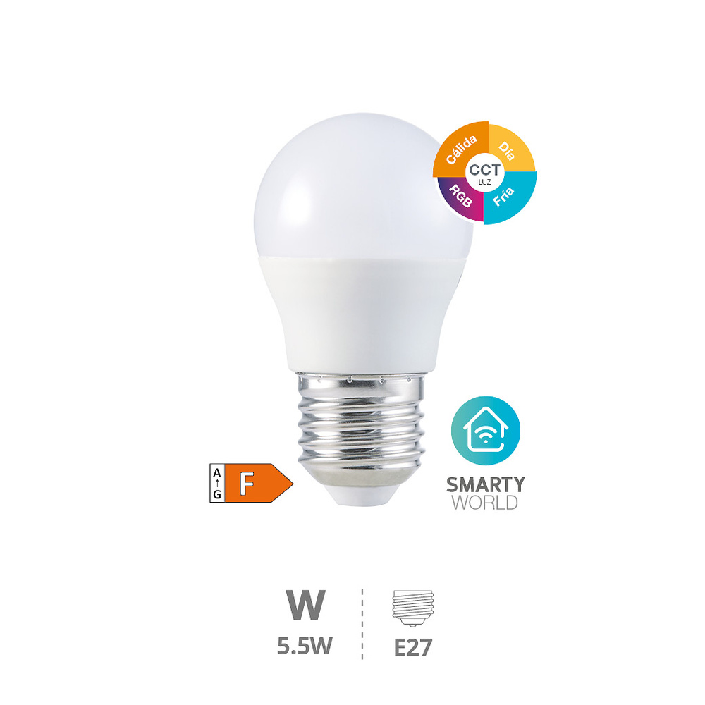 Bombilla LED esferica inteligente via wifi y bluetooth 5,5W E27 RGB CTT regulable Bombilla LED esferica inteligente via wifi y bluetooth 5,5W E27 RGB CTT regulable