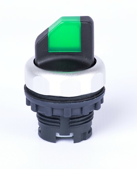 Cabeza selector iluminado 2 posiciones verde (SIN cuerpo, contactos ni bloque LED) 