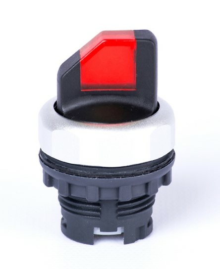 Cabeza selector iluminado 3 pos. + retorno de 2 pos. Rojo (SIN cuerpo, contactos ni bloque LED) 