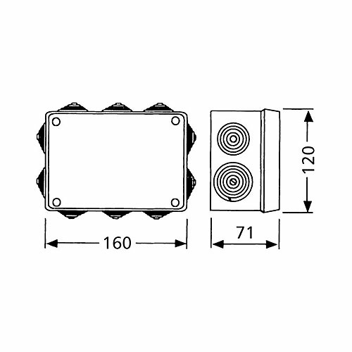 caja-estanca-solera-716-1 Caja electrica estanca con conos 153x110x65 IP55 Solera. 8 entradas para tubo ᴓ 25 mm (M25). 2 entradas para tubo ᴓ 32 mm (M32).