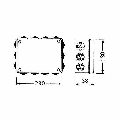 caja-estanca-solera-686-1.jpg Caja de registro estanca con conos 220x170x80 IP55 Solera. 12 entradas para tubo ᴓ 32 mm (M32). 2 entradas para tubo ᴓ 40 mm (M40)