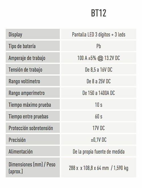 Comprobador de capacidad de baterías y pilas BT12 Kaise -1 Comprobador de bateri?as de plomo a?cido digital 12V Kaise