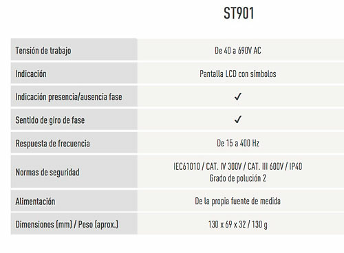 Comprobadores de fases ST901 Kaise -1 Comprobador de fases marca Kaise modelo ST901 de 40 a 690VAC con pantalla LCD