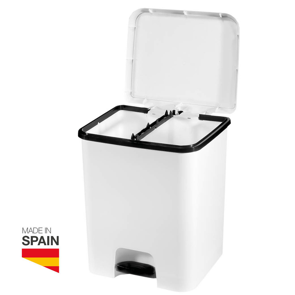 Cubo de basura con pedal y separador 52L Blanco/Negro 