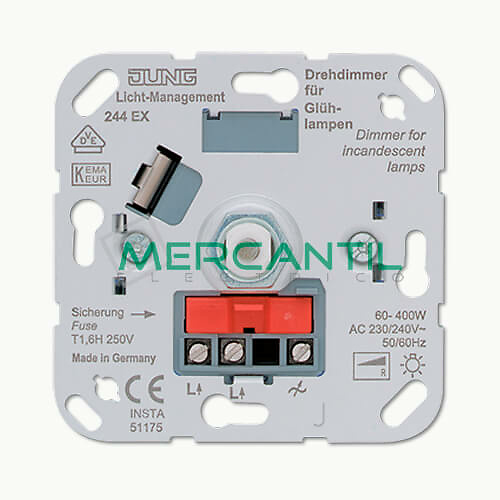 Dimmer Giratorio con Conmutador Incandescencia 60-400W LS990 JUNG - Embornamiento Tornillo 