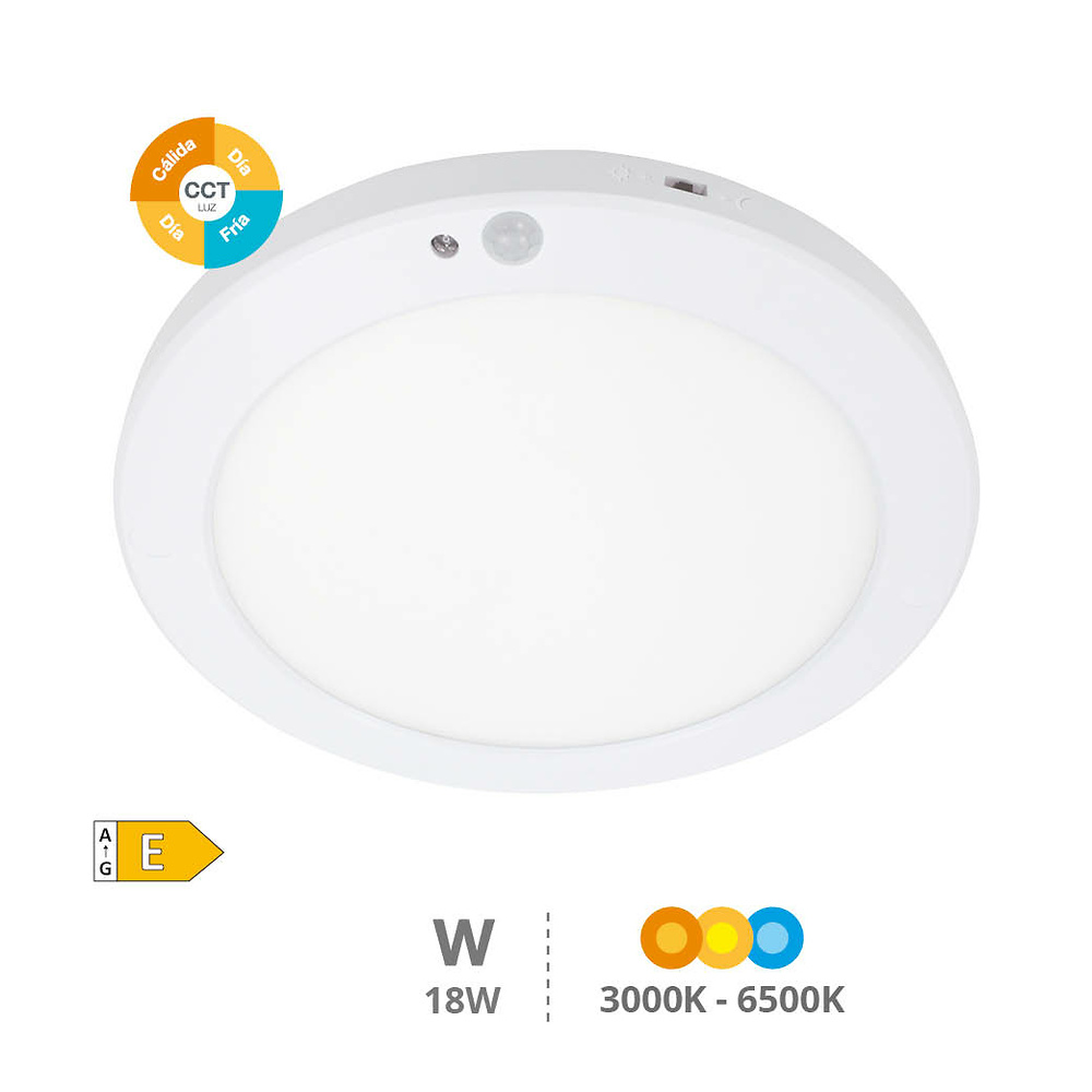 Downlight LED Aketi empotramiento regulable con sensor movimiento y crepuscular 18W 3000K a 6500K regulable 