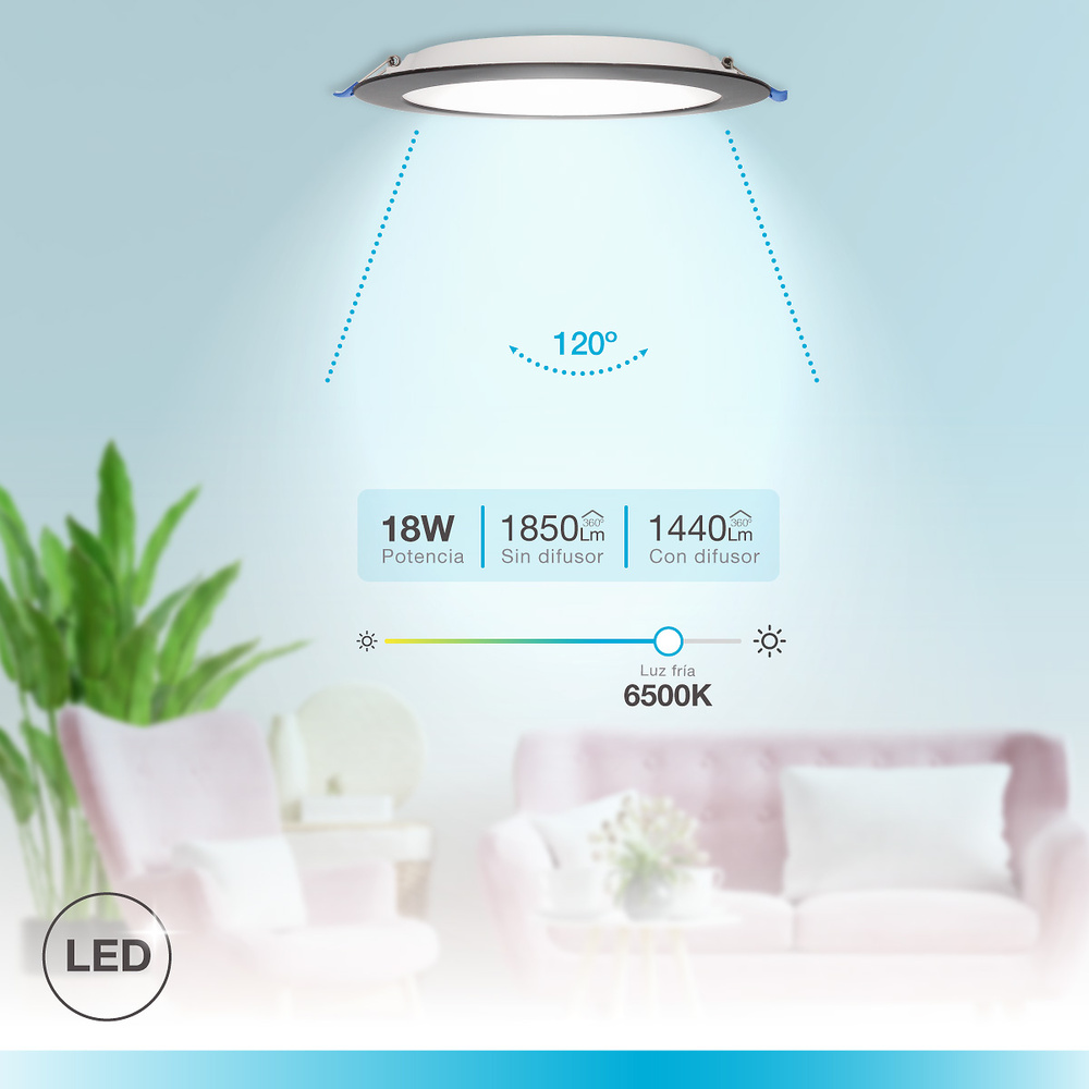 Downlight empotrable LED redondo Belur 18W 6500K Gris 