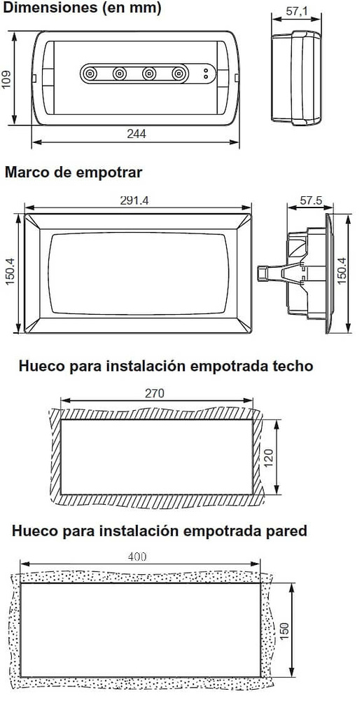 medidas instalación luces de emergencia led legrand 661602 luces de emergencia led legrand