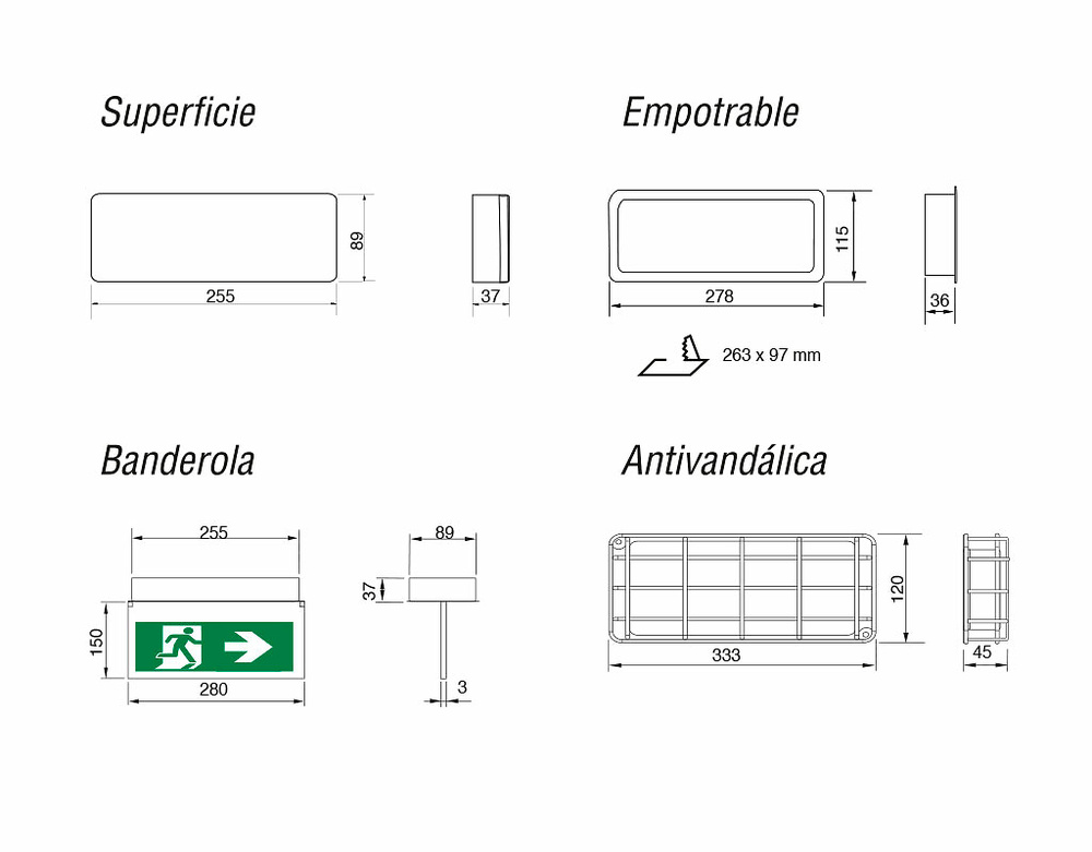 dimensiones-emergencia-led-autotest-400lm-evolution-sagelux-evo-400st 