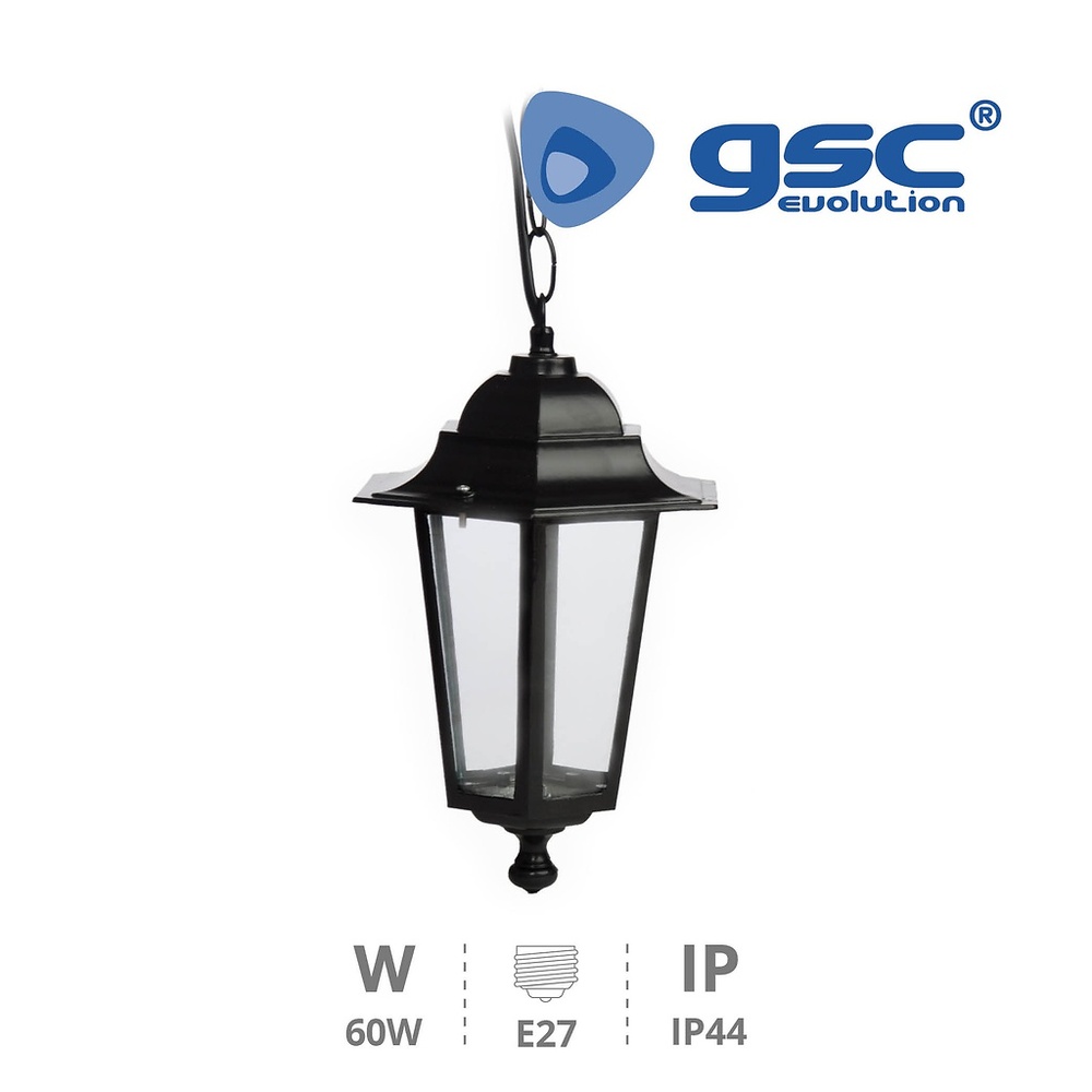 Farol jardin aluminio colgante E27 60W Negro Farol jardin aluminio colgante E27 60W Negro GSC