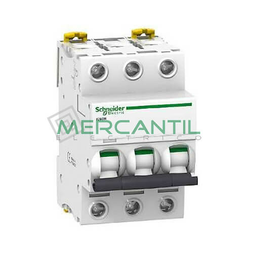 magnetotérmico 3 polos A9F89316 Interruptor Magnetotérmico 3 Polos con Corriente Nominal 16A iC60H Sector Industrial SCHNEIDER ELECTRIC.