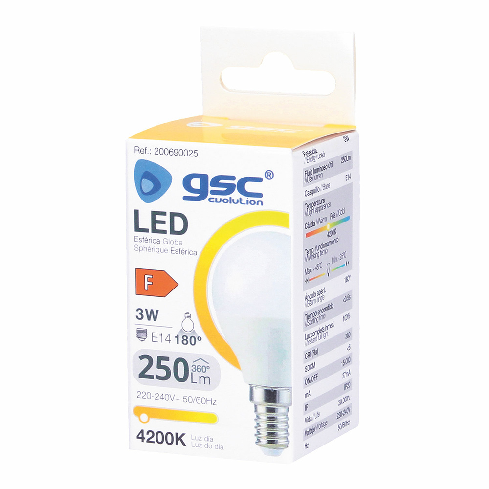 Lámpara LED esférica 3W E14 3000K 