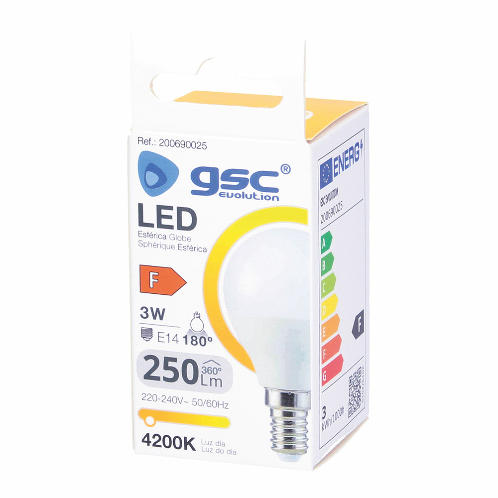 Lámpara LED esférica 3W E14 3000K 