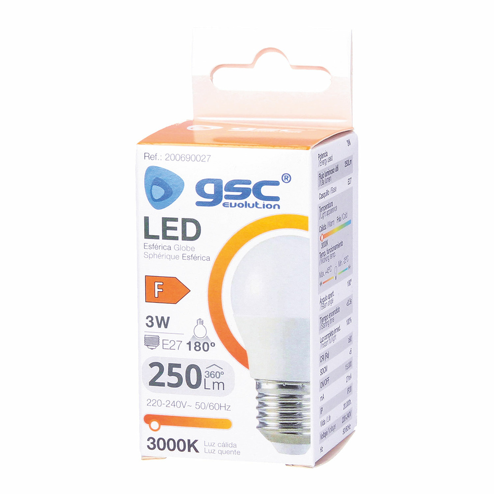 Lámpara LED esférica 3W E14 6000K 