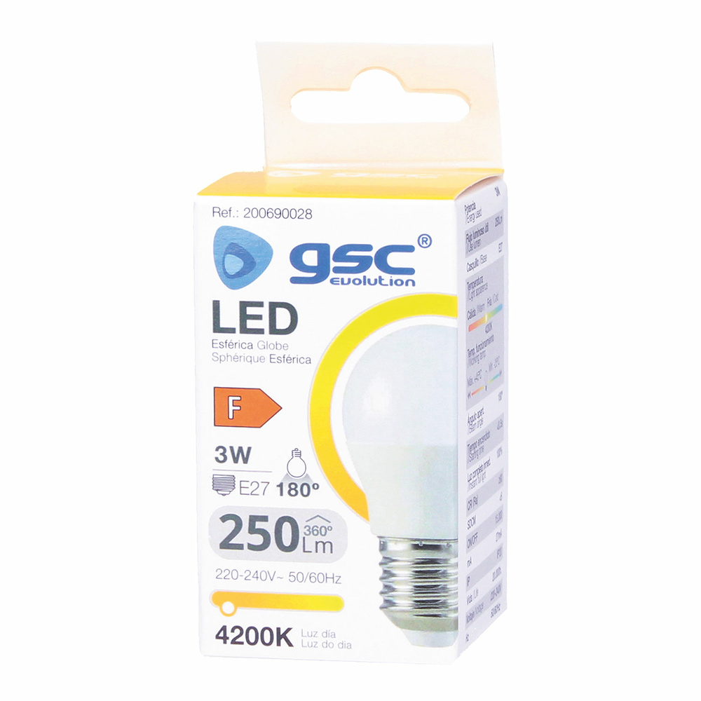 Lámpara LED esférica 3W E27 3000K 