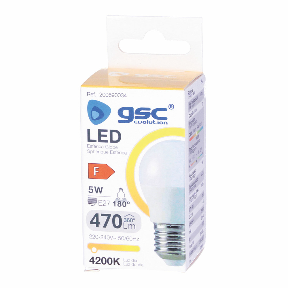 Lámpara LED esférica 5W E27 3000K 