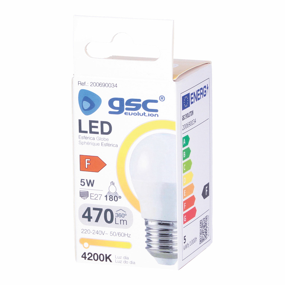 Lámpara LED esférica 5W E27 3000K 