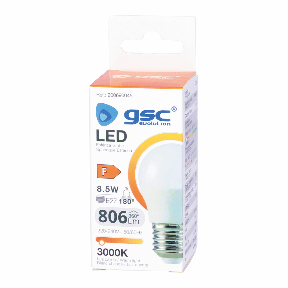 Lámpara LED esférica 8,5W E14 6000K 