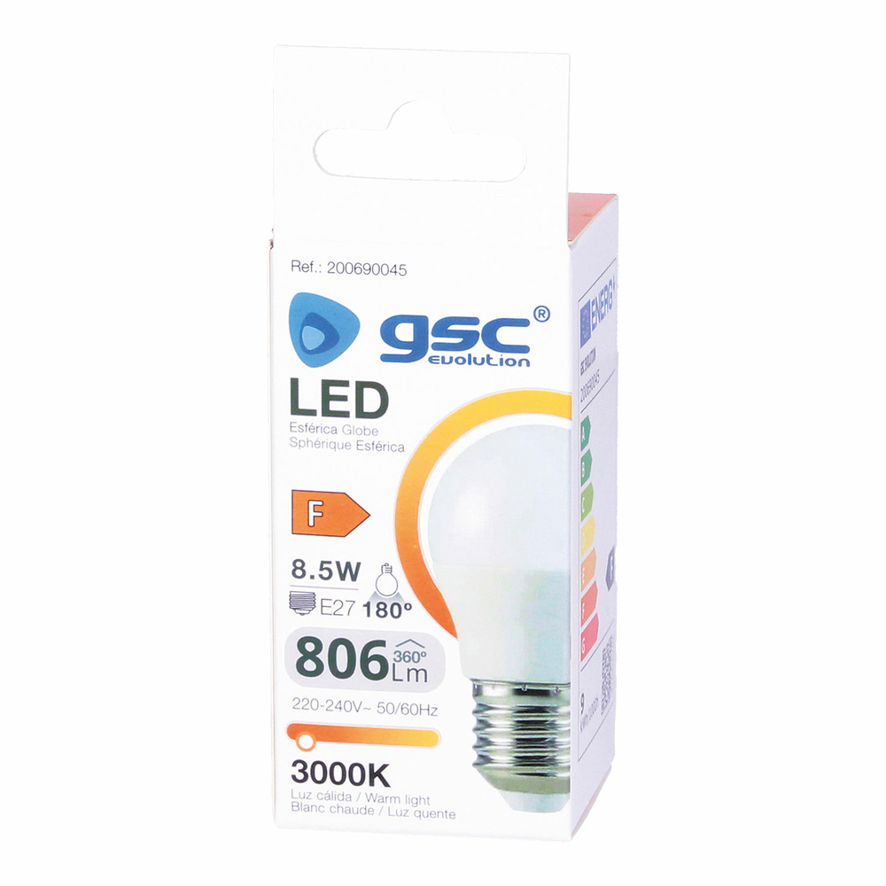 Lámpara LED esférica 8,5W E14 6000K 