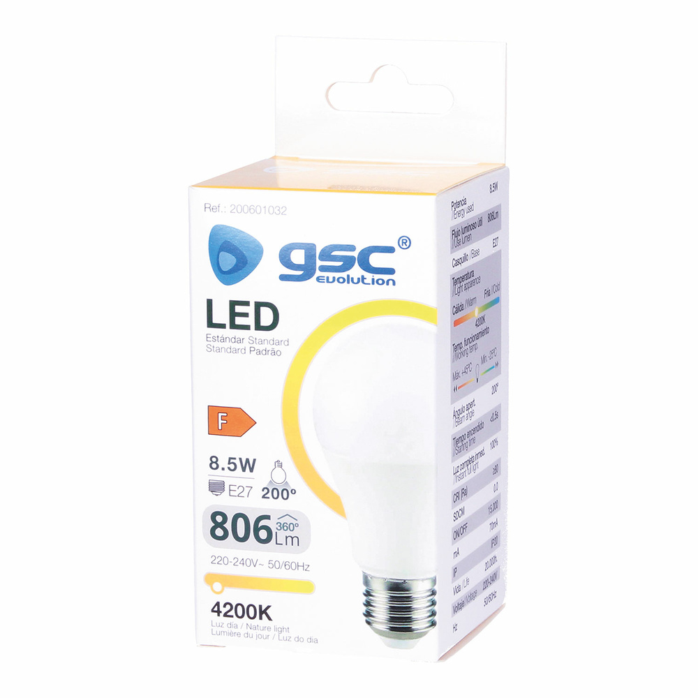 Lámpara LED estándar A60 8,5W E27 3000K 