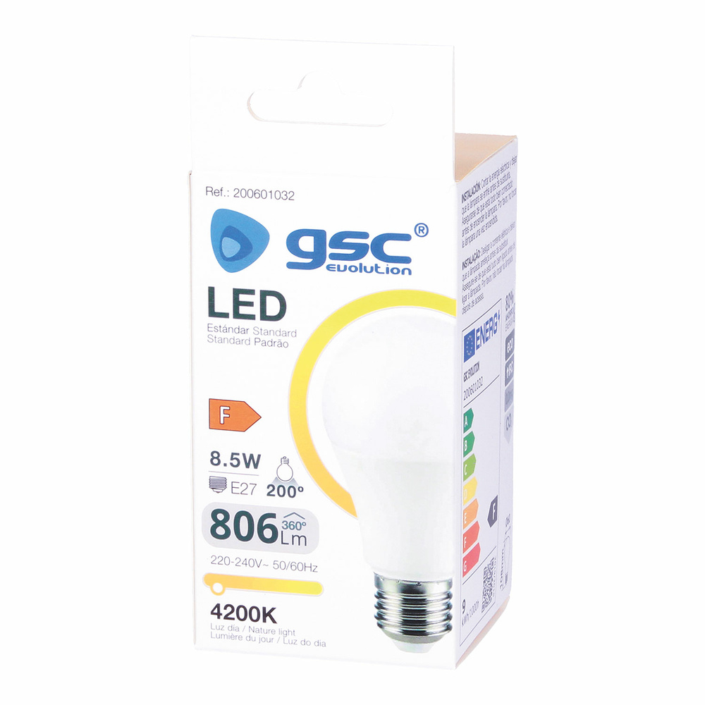 Lámpara LED estándar A60 8,5W E27 3000K 