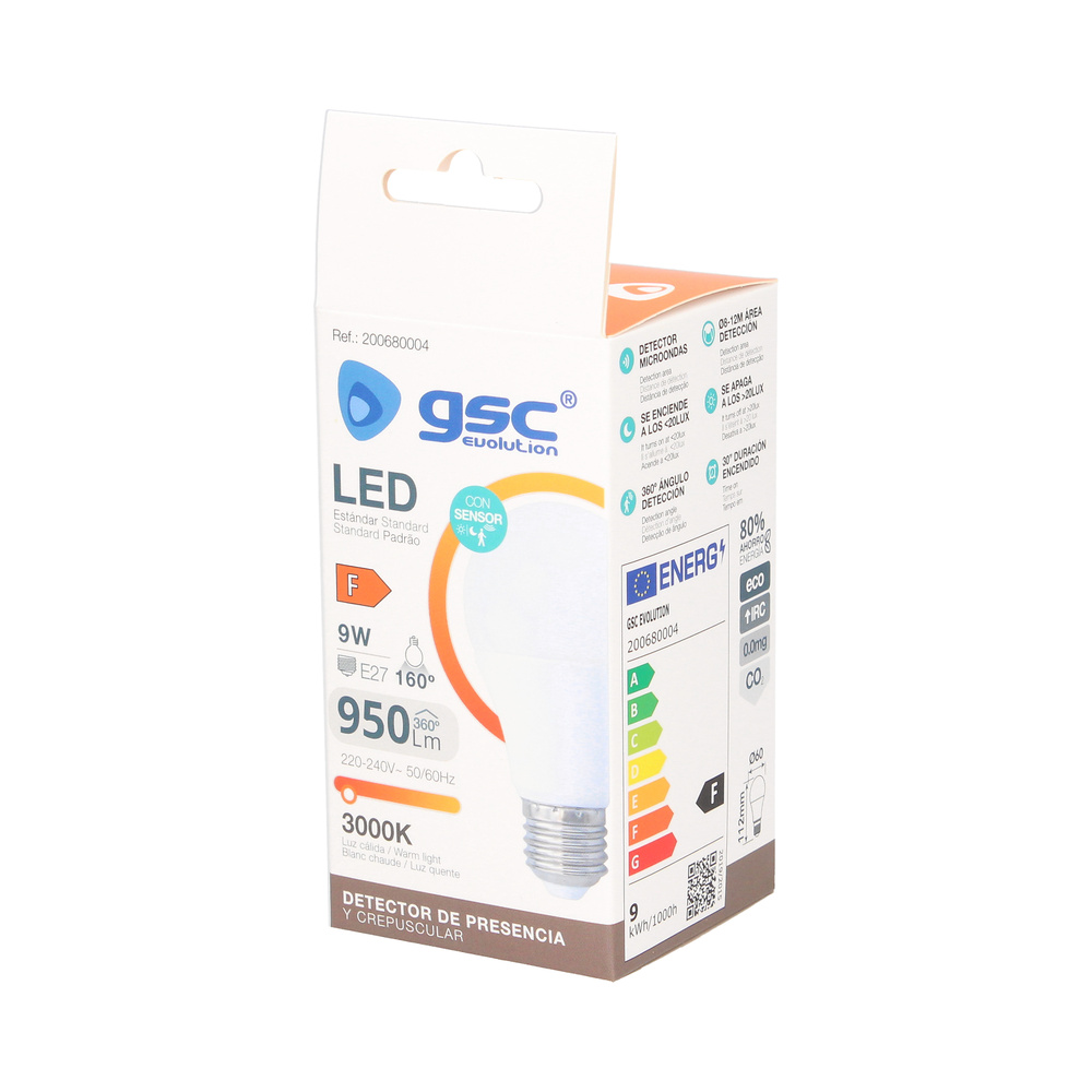 Lámpara LED estándar con sensor crepuscular 9W E27 6000K 