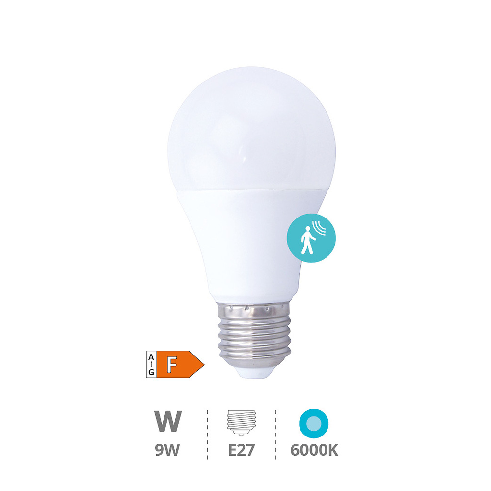 Lámpara LED estándar con sensor presencia 9W E27 6000K 