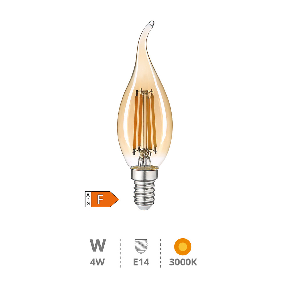 Lámpara LED vela soplo de viento Vintage 4W E14 2500K 