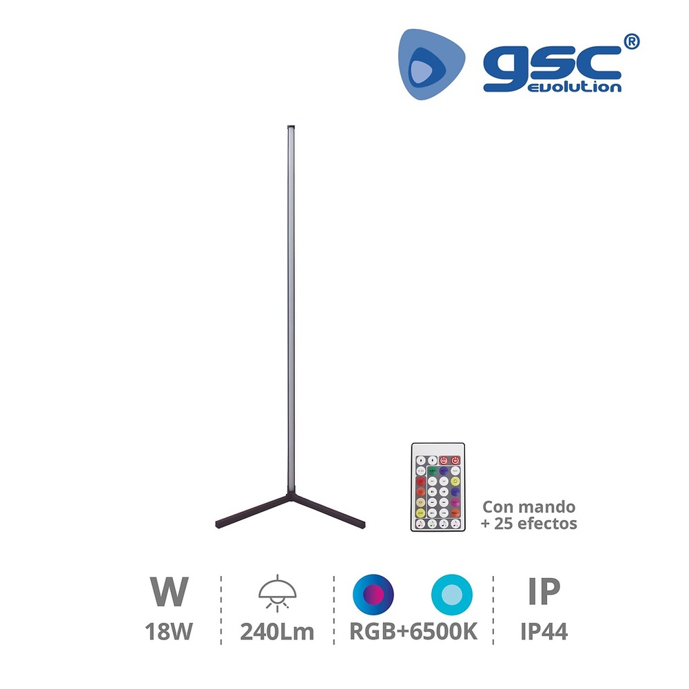 Lámpara de pie con mando y sensor de sonido rítmico 18W RGB + 6500K Lámpara de pie con mando y sensor de sonido rítmico 18W RGB + 6500K GSC