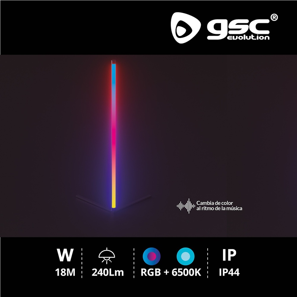 Lámpara de pie con mando y sensor de sonido rítmico 18W RGB + 6500K Lámpara de pie con mando y sensor de sonido rítmico 18W RGB + 6500K GSC