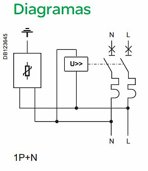 protección sobretensiones esquema-16301 Proteccion Sobretensiones 1 Polo + Neutro Corriente nominal 25A Combi SPU Sector Industrial SCHNEIDER ELECTRIC