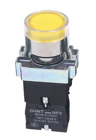 Pulsador luminoso (led) metálico amarillo 1NA 230Vca 