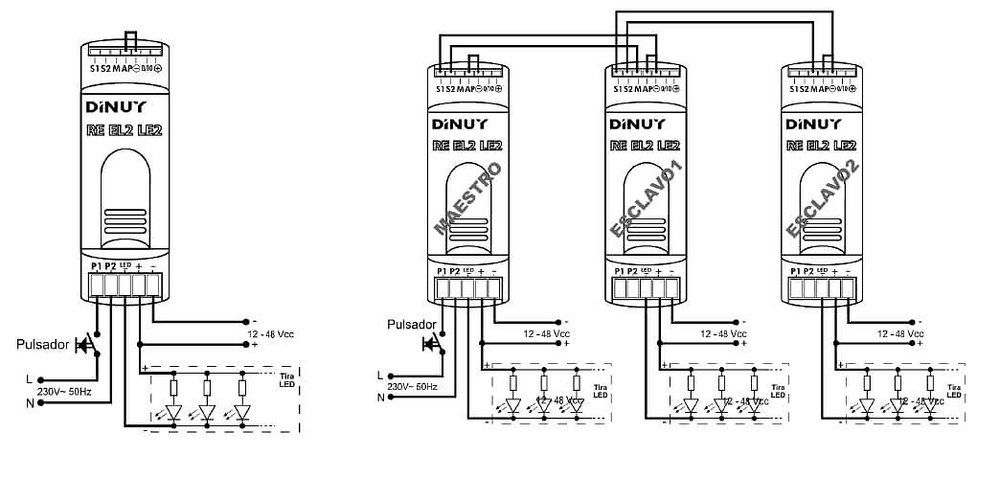 conexiones regulador modular led RE-EL2-LE2 Regulador Modular para Tiras LED Monocolor