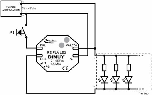 conexiones regulador tiras led RE-PLA-LE2 Regulador para Tiras LED