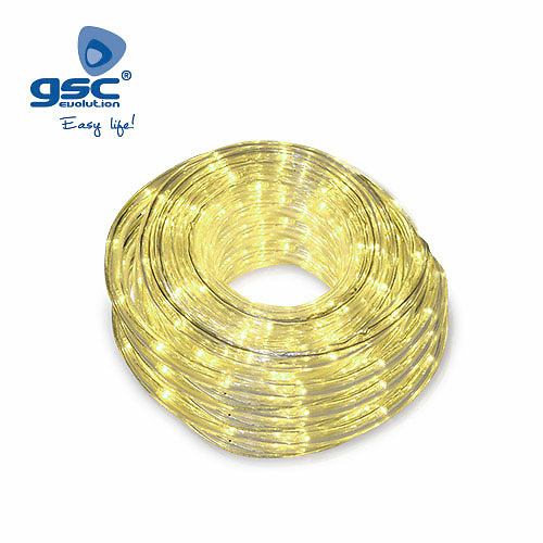 Garsaco Rollo 48M tubo LED flexible. Color Amarillo Garsaco Tubo LED luminoso 8 funciones. Corte cada 2M. Kit con controlador incluido y montado. El controlador se vende por separado. Posibilidad de empalmar hasta 96M por controlador o 2 tiras enteras. Funciona a 220-240V. IP44. 48M. 36LEDs/M. Color Amarillo￼￼￼￼￼￼￼￼