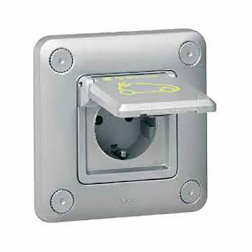 Toma 2P+T empotrar metalica con tapa Green UP access IP55 Legrand 