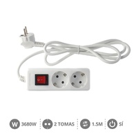 Base múltiple 2T con interruptor (3x1.5mm) 1,5M Blanca