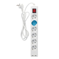 Base múltiple 6T + 2 USB + Int. (3x1.5mm) 1,4M Blanca