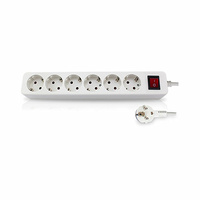 Base múltiple de enchufes 2P+TT lateral 6 tomas con interruptor 1.5 metros blanco Mega GSC