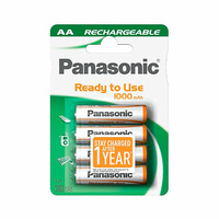 Blíster 4 pilas recargables Ni-Mh AA/LR6 1000mAh Panasonic