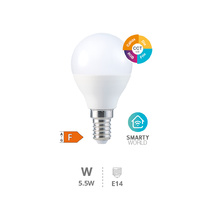 Bombilla LED esferica inteligente via wifi y bluetooth 5,5W E14 RGB  CTT regulable