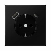 Enchufe schuko 2P+T con cargador USB doble tipo A+C protección para niños negro mate LS990 Jung