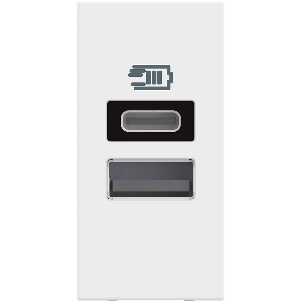 Base cargador doble USB Classia - Tipo A+C - Blanco - 1 módulo 