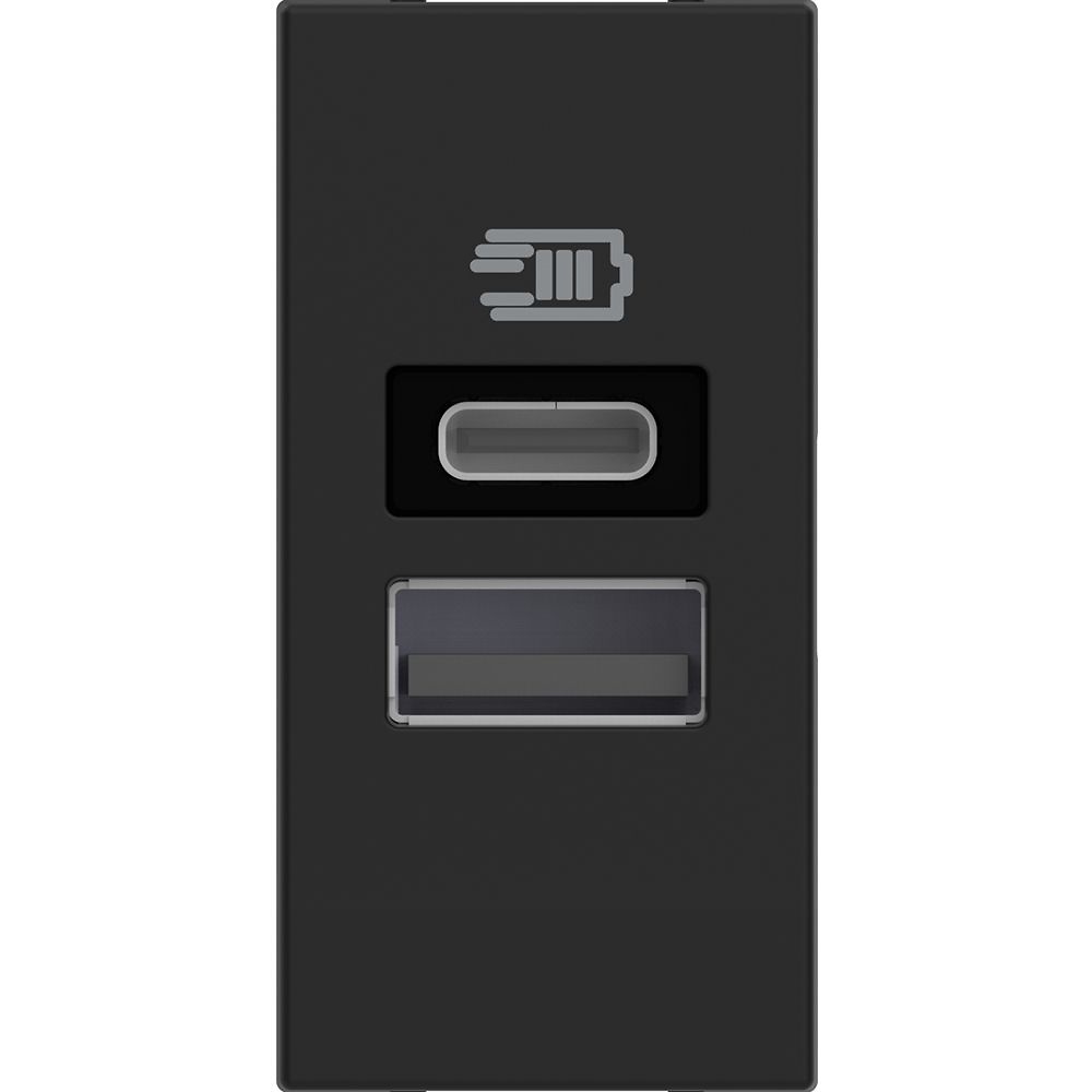 Base cargador doble USB Classia - Tipo A+C - Dark - 1 módulo 