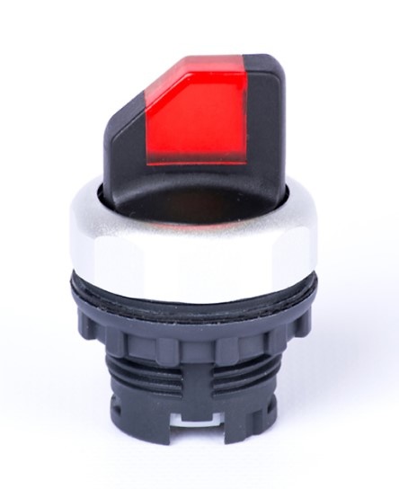 Cabeza selector iluminado 2 posiciones + retorno rojo (SIN cuerpo, contactos ni bloque LED) 