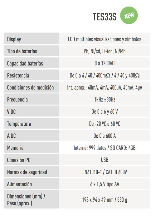 Comprobador de baterías TES-33S